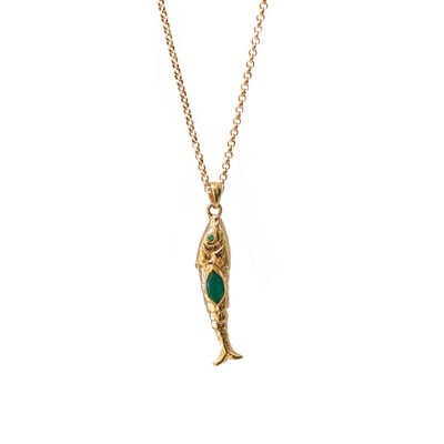 Green onyx fish pendant necklace by Mirabelle